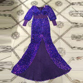 V Neck Long Sleeve Sequined Maxi Bodycon Dress
